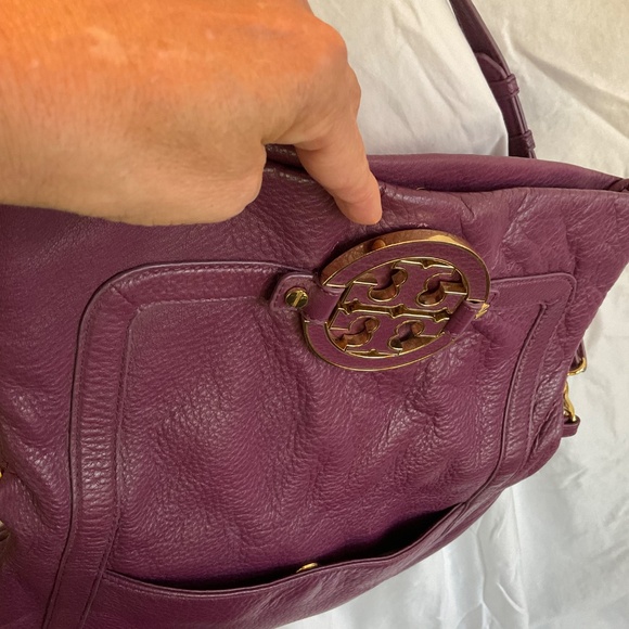 Tory Burch Amanda Foldover Crossbody Purse Pebbled Tumbled Purple Leather - Picture 5 of 7